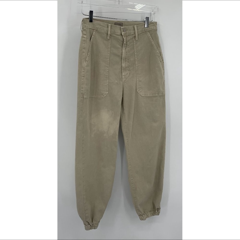 Mother The Wrapper jogger jeans khaki tan denim ankle high rise BLEACH women 29